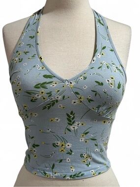 Light Blue Floral Halter Crop Top